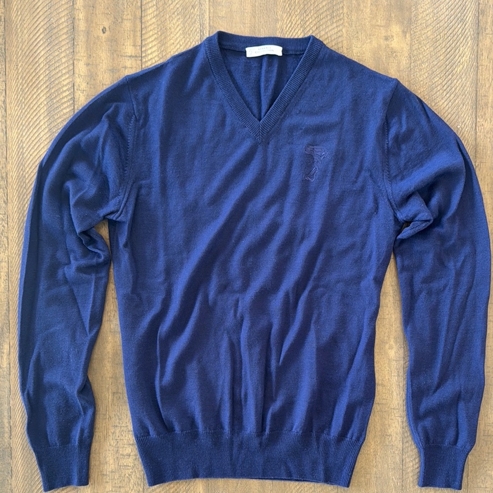 Versace Blue V-Neck Sweater with Slim Fit